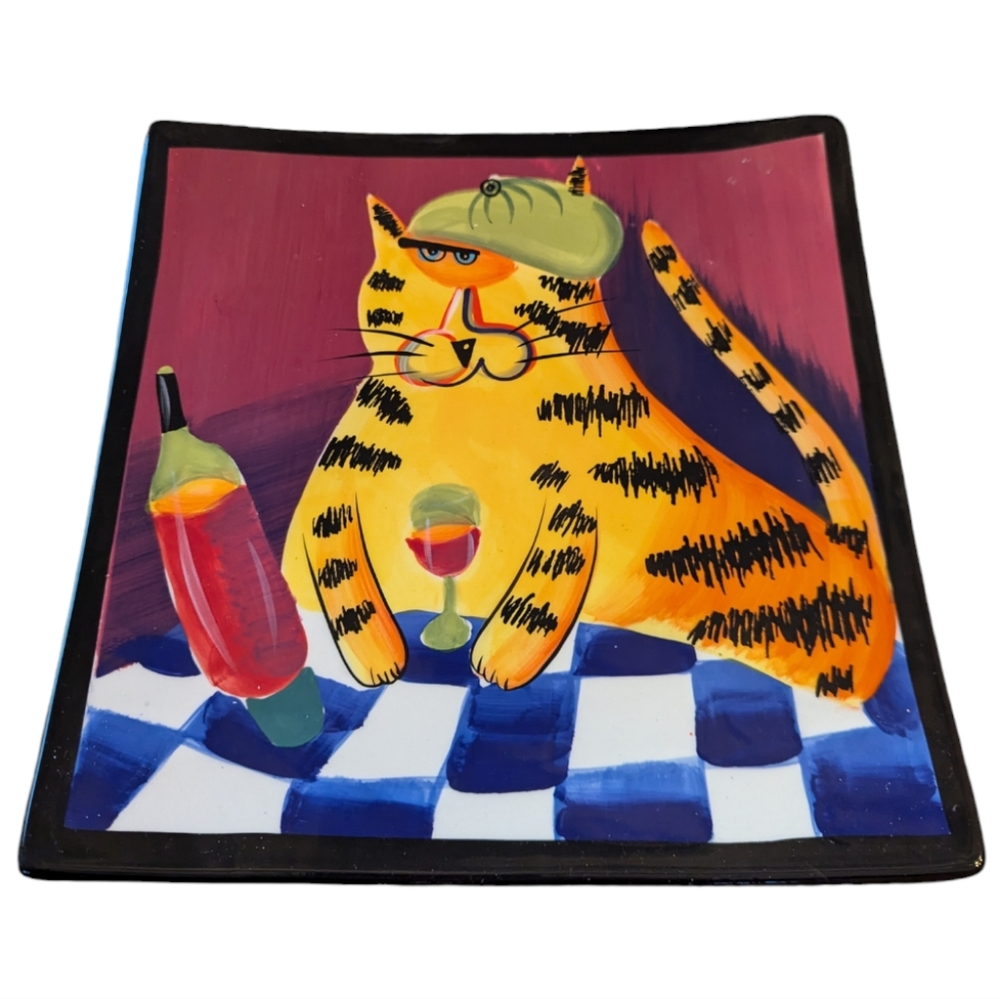Naylor Designs whimsical Cat with wine Plate